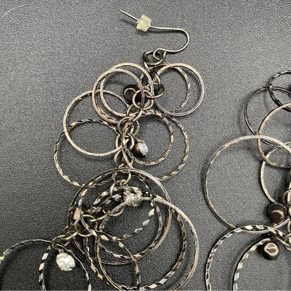 Gunmetal Grey Cascading Hoop and Rhinestone Dangly Earrings - Picture 8 of 8